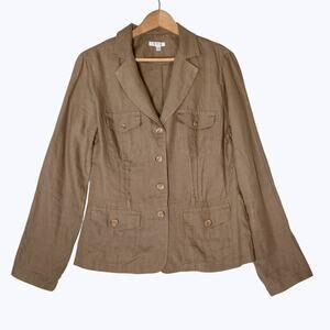 VTG French 100% Linen Blazer Women's L Lagenlook Minimalist Casual Un Deux Trois